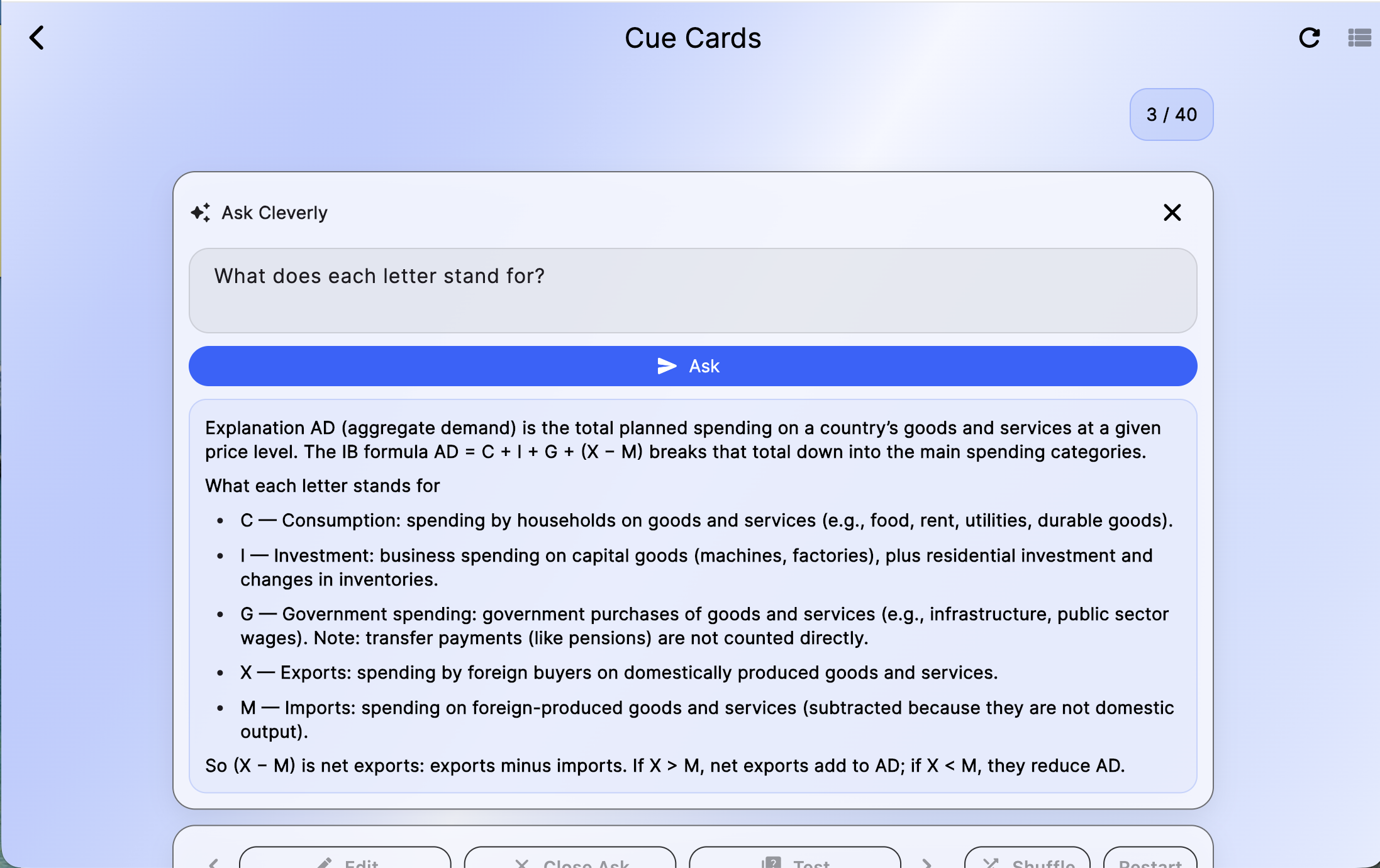 Stacked cue cards showing progress across a study set.