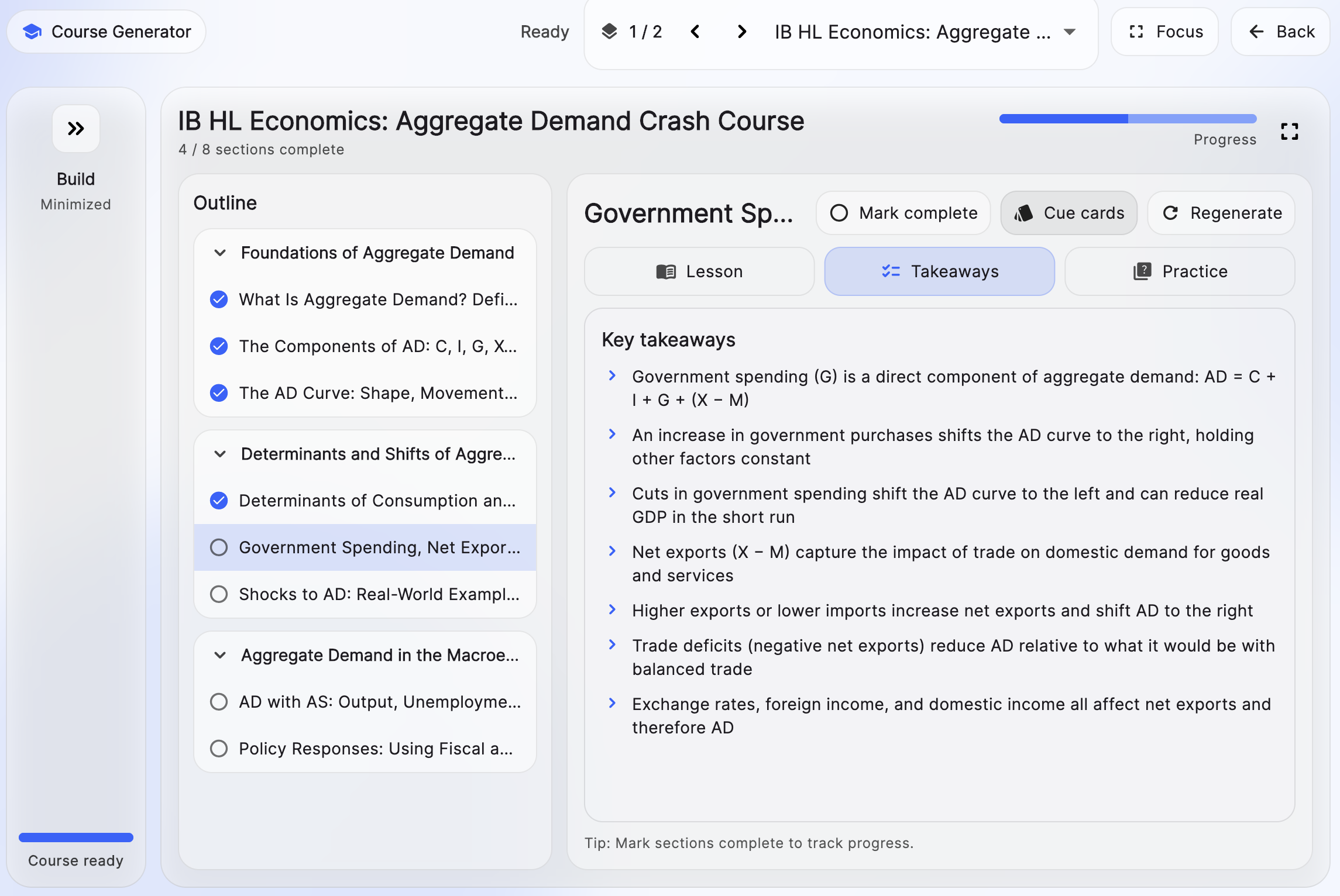 Course drilldown showing deeper topic organization and progress structure.
